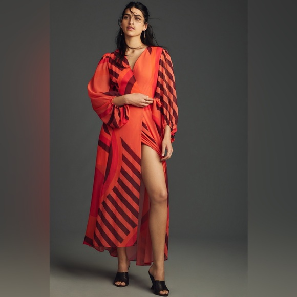 Hutch Dresses & Skirts - Hutch Lindie Geo Print Long Sleeve Wrap Dress Small Coral Lined NWT $297